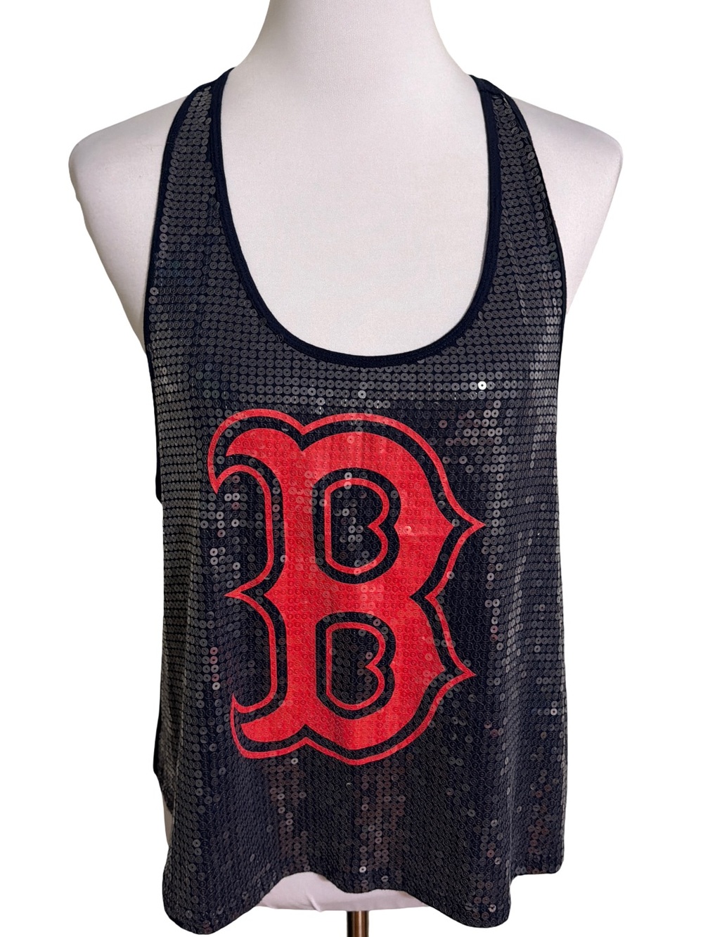 Victoria's Secret PINK Black Sequin Tank Top Red B Logo